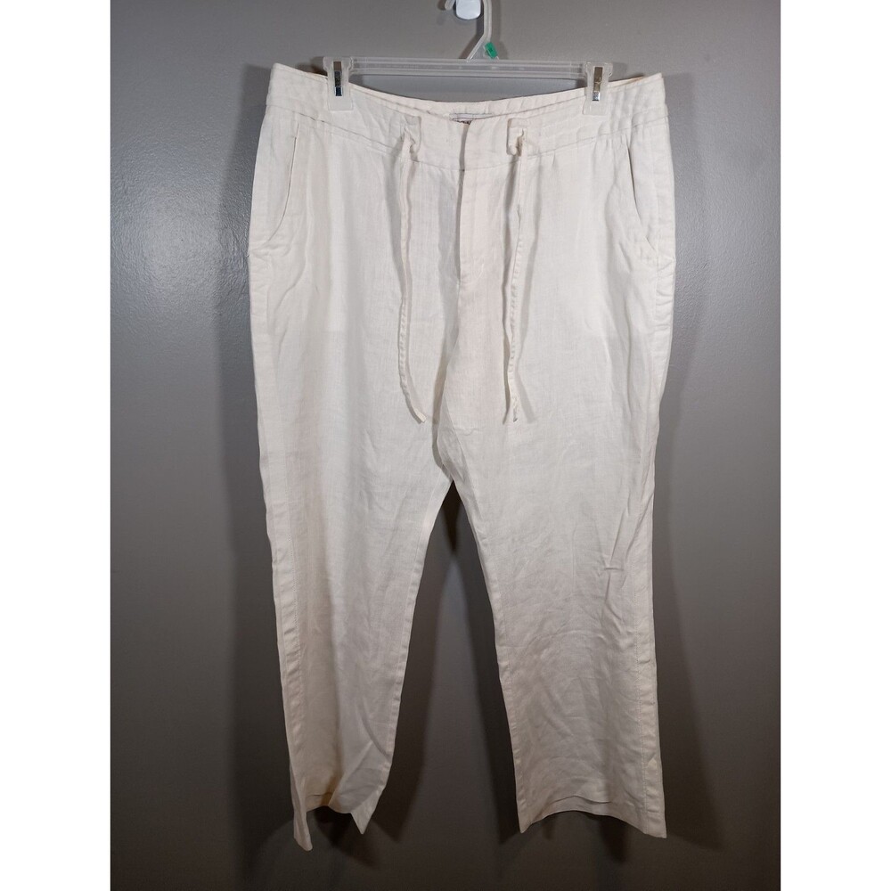 JG Hook Womens Linen Drawstring Pants Plus Size 18W White Vintage Lagenlook